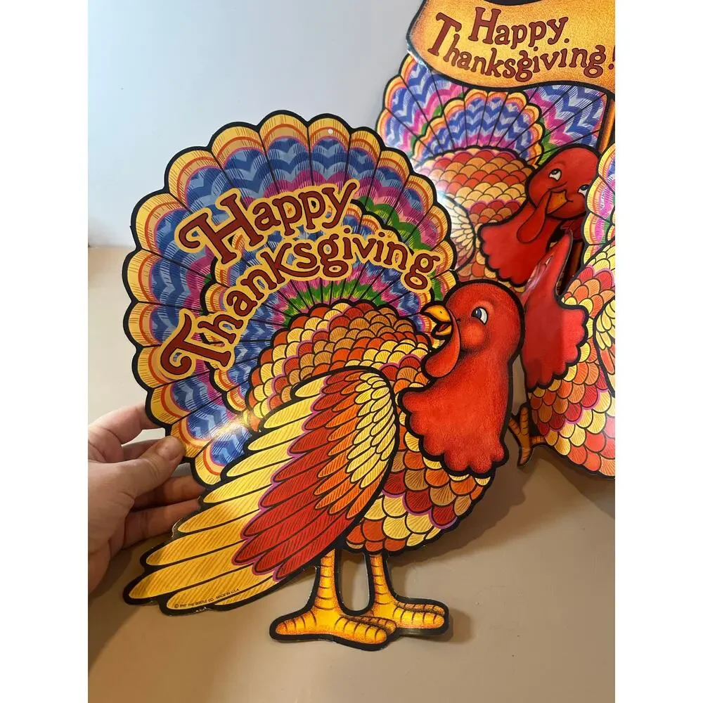 3 Vintage Thanksgiving Die Cut Turkeys Decoration Window Cutouts 1997 Beistle Co